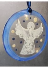 Blue hand-painted standing angel glass ornament