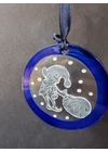 Blue hand-painted elf with bag glass ornament