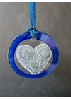 Blue hand-painted heart-shaped glass ornament
