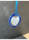 Kék kézzel festett, szív alakú üvegdísz
