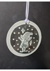 Fehér kézzel festett, álló manó üvegdísz