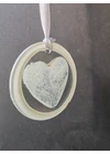 White hand-painted heart-shaped glass ornament