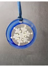 Blue hand-painted snowflake-shaped glass ornament