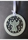 Fehér kézzel festett, álló angyal üvegdísz