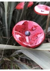 Kis méretű kerek üveg virág kültérre piros- fekete színben 43 cm -es rozsdamentes acélszáron