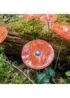 Round small glass flower for outdoor use in transparent, orange, red colour with 43 cm stainless steel stem