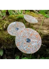 Round small glass flower for outdoor use in transparent-orange-white colour with 43 cm stainless steel stem