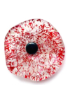 Kis méretű kerek üveg virág beltérre transzparens-fehér-piros színben 43 cm -es rozsdamentes acélszáron