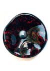 Kis méretű kerek üveg virág beltérre fekete-piros színben 43 cm -es rozsdamentes acélszáron
