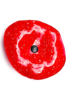 Kis méretű ovális üveg virág beltérre piros- fehér színben 43 cm -es rozsdamentes acélszáron