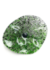 Kis méretű ovális üveg virág beltérre transzparens- zöld-fekete színben 43 cm -es rozsdamentes acélszáron
