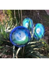 Large size glass flower for outdoor use in dark blue-green colour with 1 meter stainless steel stem