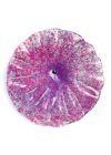 Nagy méretű 18 cm átmérőjű üveg virág beltérre transzparens- magenta-pink színben 50 cm -es rozsdamentes acélszáron