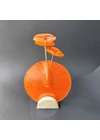 Kis kerek váza szett bükkfa talppal, 13 cm - átlátszó narancssárga piros