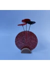 Kis kerek vázaszett bükkfa talppal, 13 cm - átlátszó piros-fekete