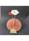 Small Round Vase Set with Beech Wood Base, 13cm - Transpatent Red White