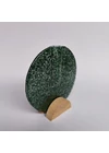Kis kerek váza bükkfa talppal, 13 cm - átlátszó zöld fekete