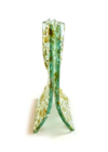 Carneol Transzparens alapú arany-fehér fröcskölt mintájú kis váza 8x10 cm-es méretben oldalról