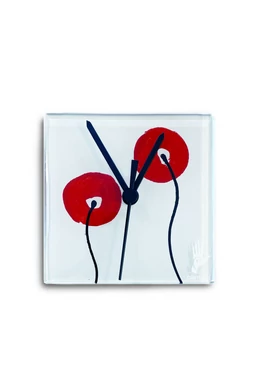 Poppy white-red wall clock 13x13 cm