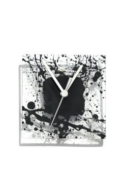 Natural transparent-black wall clock 13x13 cm