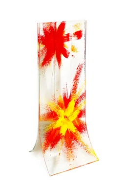 Transzparens alapú piros-sárga csillag mintás  váza 14x36 cm-es méretben