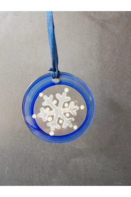 Blue hand-painted snowflake-shaped glass ornament