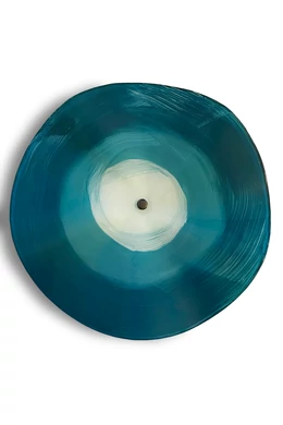 Extra large, hand-painted glass flower, in aquamarine-white color scheme, for outdoor use, on a 1 m steel stem