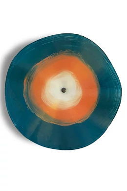 Extra nagy méretű, kézzel festett üvegvirág,  türkiz-pink színállásban, kültéri használatra, 1 m-es acélszáron