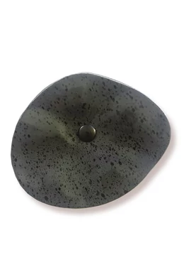 Grey base color oval glass flower with black spots, for outdoor use, on a 43 cm steel stem