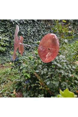 Nagy méretű 18 cm átmérőjű üveg virág kültérre transzparens- fekete-piros színben 100 cm -es rozsdamentes acélszáron