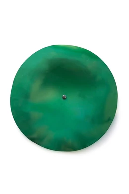 Nagy méretű 18 cm átmérőjű üveg virág kültérre zöld színben 50 cm -es rozsdamentes acélszáron