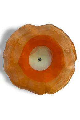 Nagy méretű, kézzel festett üvegvirág,  lazac-narancs színállásban, kültéri használatra 50 cm-es acélszáron