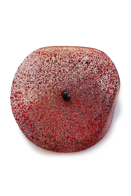 Közepes méretű üveg tölcsér virág kültérre transzparens- fekete-piros színben 50 cm -es rozsdamentes acélszáron