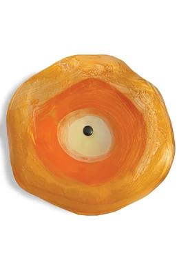 Közepes méretű, kézzel festett üvegvirág,  lazac-naracs színállásban, kültéri használatra, 1 m-es acélszáron