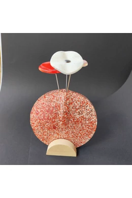 Kis Kerek Váza Szett Bükkfa Talppal, 13cm - Átlátszó Vörösfehér