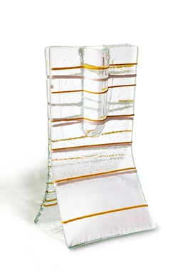 Small transparent vase with yellow-white stripes in 8x13 cm