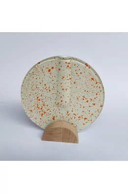 Kis kerek váza bükkfa talppal, 13 cm - fehér-narancs