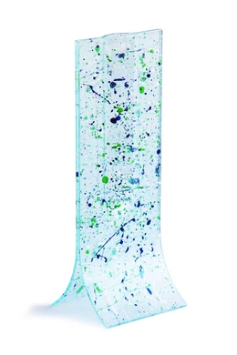 Natural transzparens-kék-zöld-fehér fröcskölt mintájú váza 14x36 cm-es méretben