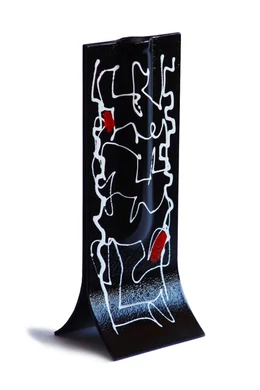 Miró fekete-fehér-piros mintájú váza 14x36 cm-es méretben