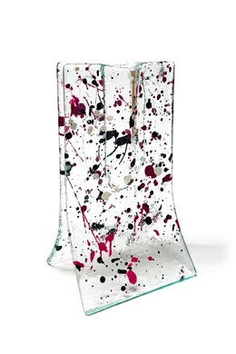 Kis méretű 8x13 cm-es pöttyös váza  fuscia-fehér-fekete színállásban
