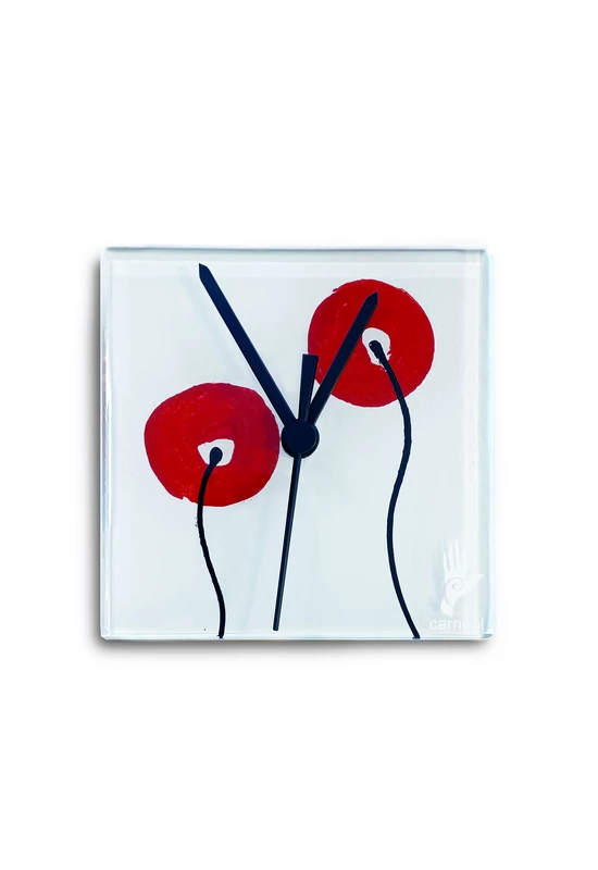 Poppy white-red wall clock 13x13 cm