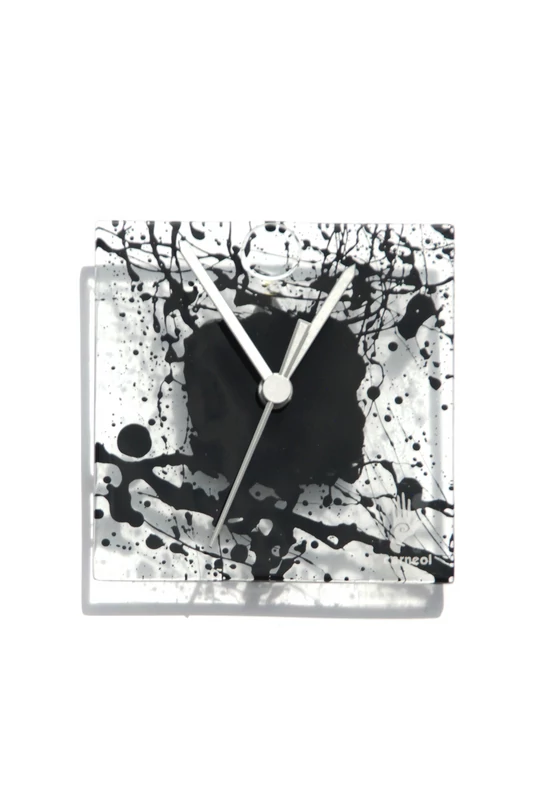 Natural transparent-black wall clock 13x13 cm