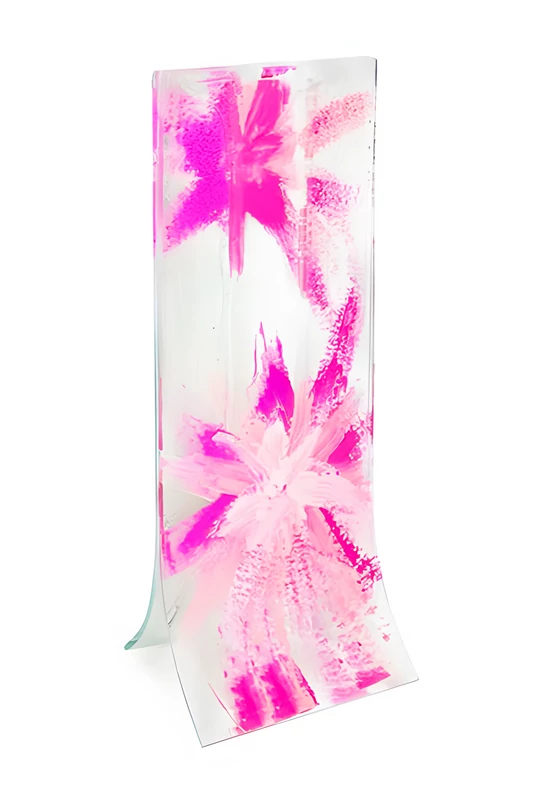 Vase with transparent base, fuscia-pink star design in 14x36 cm size