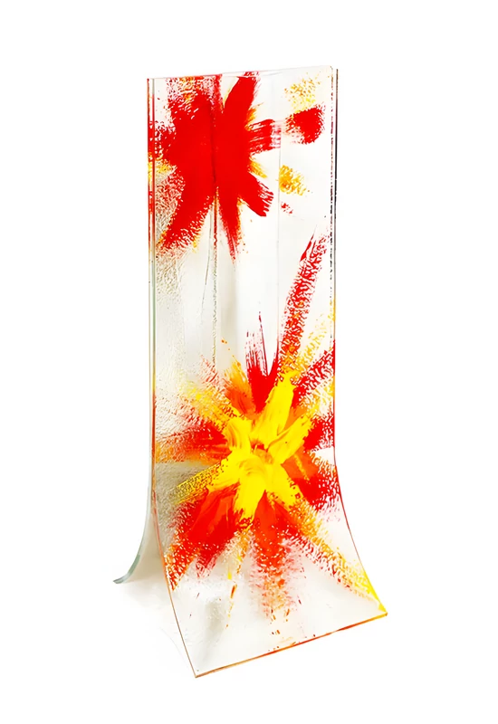 Vase with transparent base, red-orange star design in 14x36 cm size