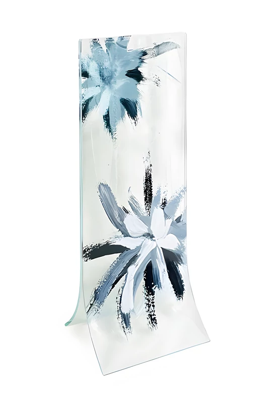 Vase with transparent base, white-black star design in 14x36 cm size
