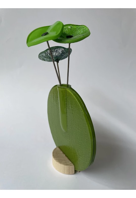Kerek váza szet, almazöld színállásban 13 cm