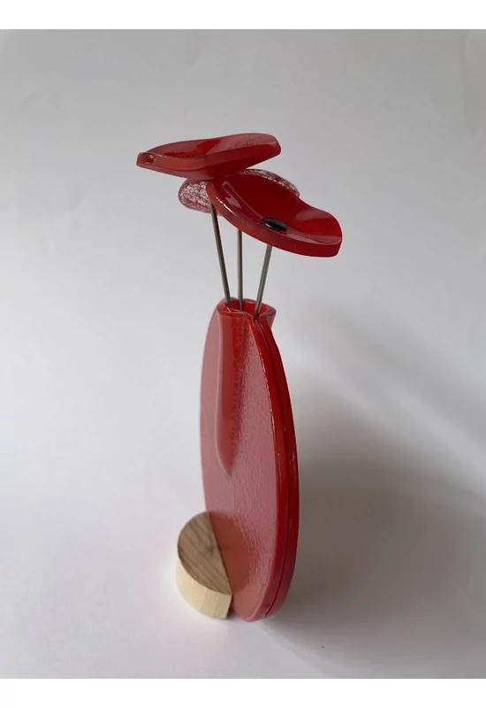 Kerek váza szet, piros színállásban 13 cm