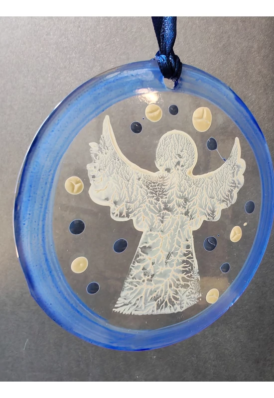 Blue hand-painted standing angel glass ornament