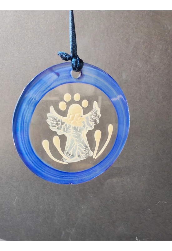 Blue hand-painted standing angel glass ornament