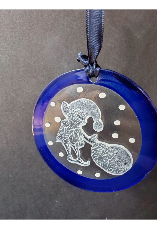 Blue hand-painted elf with bag glass ornament